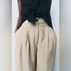 Zara PLEATED PANTS ZW COLLECTION Elegant Beige Women's Pants. WOW